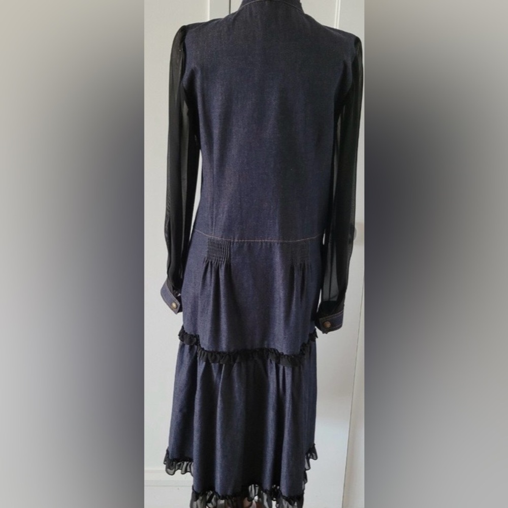 Chic Black and Blue Long Sleeve Denim A line Western Dress - Picture 8 of 8